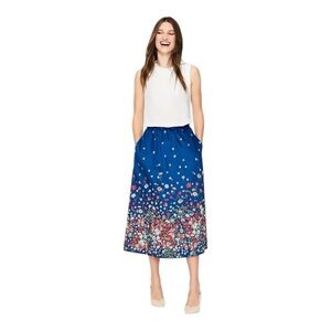 NEW Boden Emelia Midi Skirt Blue Pink Floral Pockets Cotton Zip 10